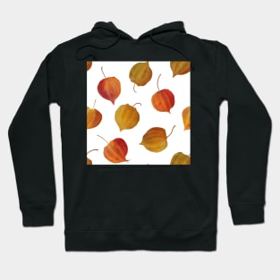 Fall Physalis buds red, orange seamless watercolor pattern. Cape gooseberry flowers. Colorful Golden berry. Autumn berries floral print Hoodie